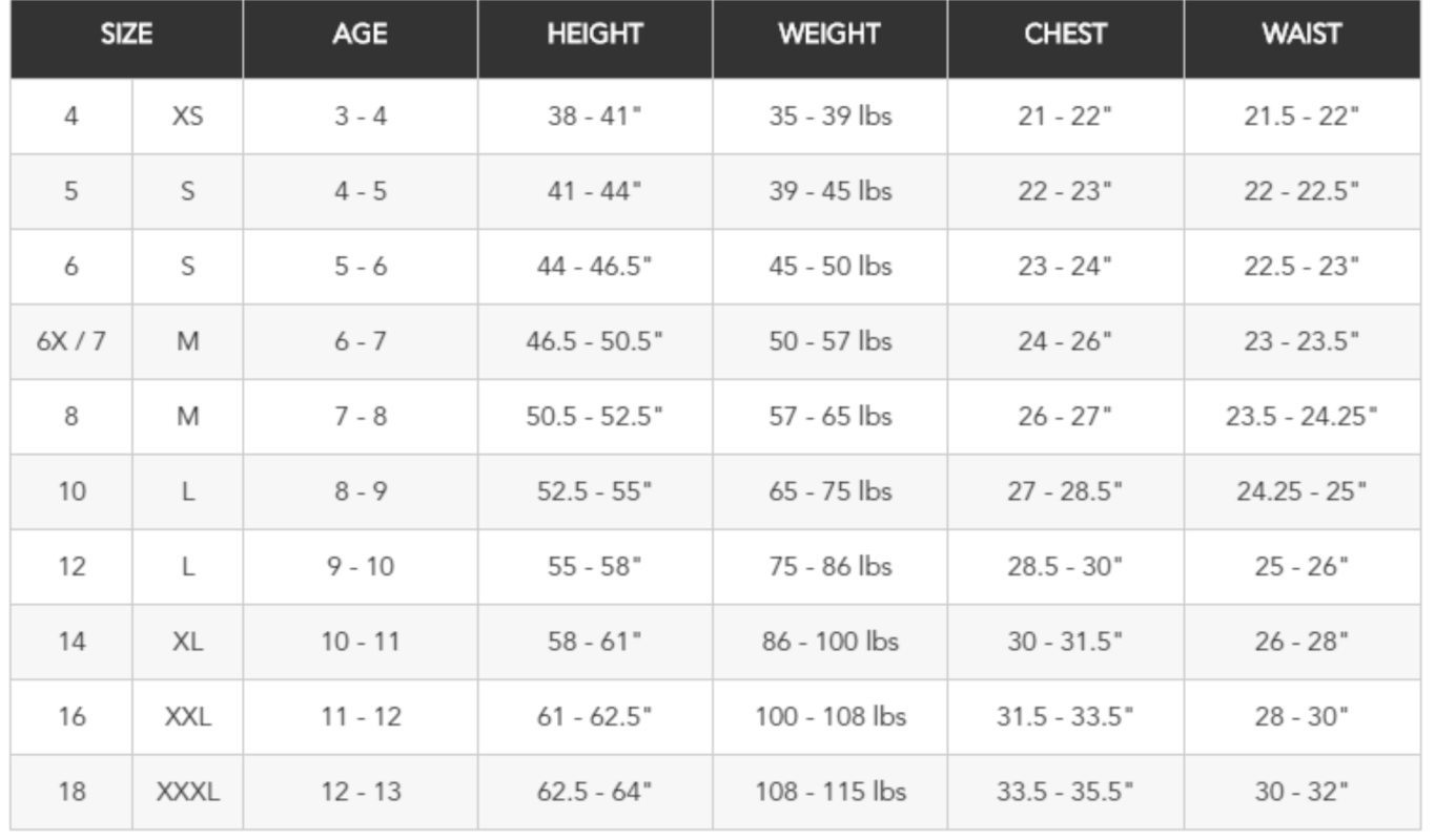 next level youth size chart